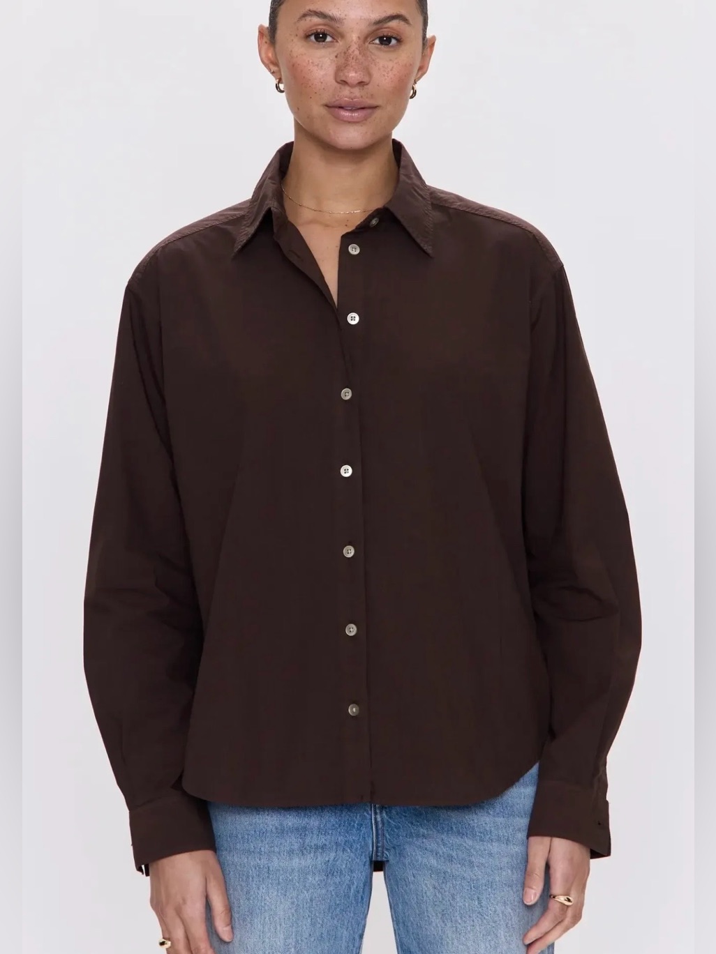 Pistola Finlay Oversized Button Up Shirt Mocha Brown Women Large Preppy Classic
